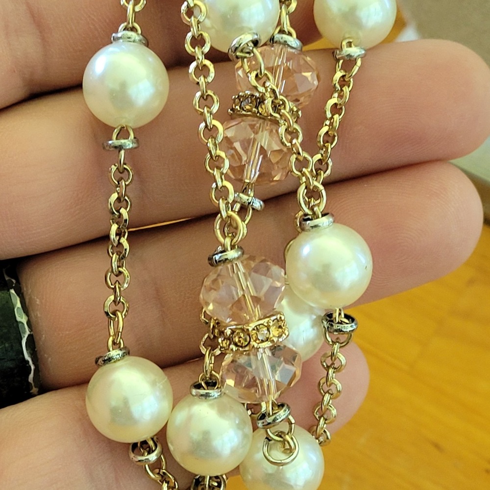 Vintage CHICO'S Pearl Crystal Multi Chain Statement Bracelet 7.5" 42g